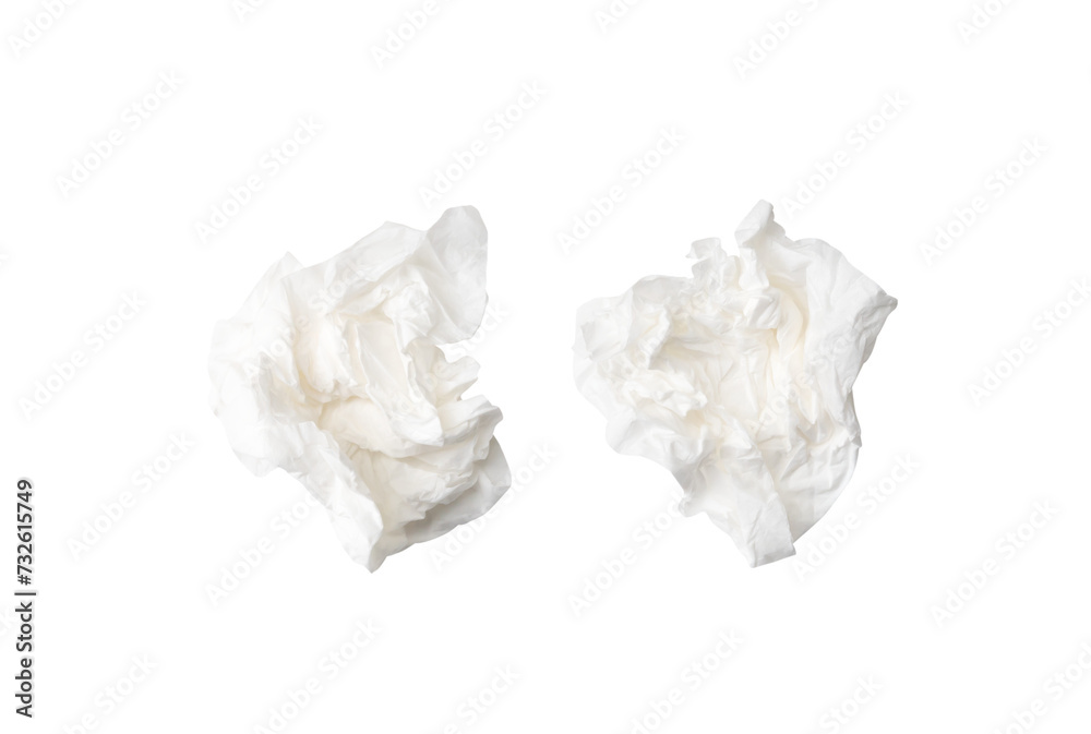 Top view set of screwed or crumpled tissue paper or napkin in strange shape after use in toilet or restroom isolated with clipping path in png file format Top view set of screwed or crumpled tissue paper or napkin in strange shape after use in toilet or restroom isolated with clipping path in png file format