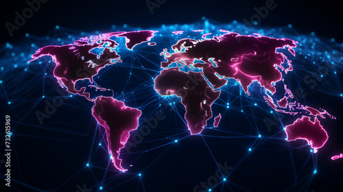 Map globe background with tech futuristic network blue neon hologram light