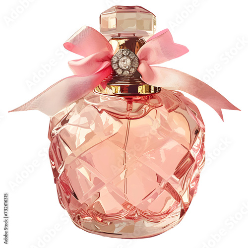 Pink ribbon adorned bottle with a delicate flower, surrounded by crystal clear glass, exuding beauty and elegance, perfect for Christmas or any special occasion
