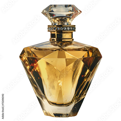 Isolated Glass Perfume Bottle with Gold Accents, Ideal Gift for Christmas, Easter, or Any Celebration, Crystal Beauty in a Vase Like Desig