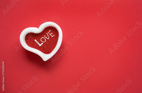 White Love Heart on Red Background