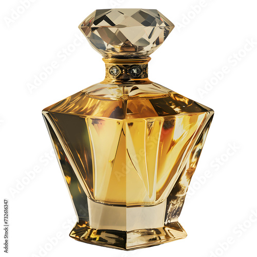 Isolated Glass Perfume Bottle with Gold Accents, Ideal Gift for Christmas, Easter, or Any Celebration, Crystal Beauty in a Vase Like Design	
