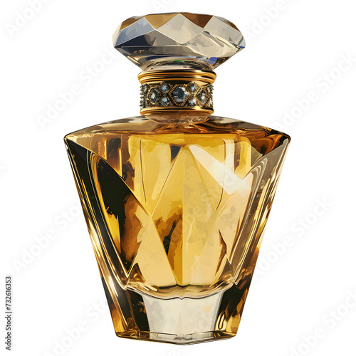 Isolated Glass Perfume Bottle with Gold Accents, Ideal Gift for Christmas, Easter, or Any Celebration, Crystal Beauty in a Vase Like Design	
