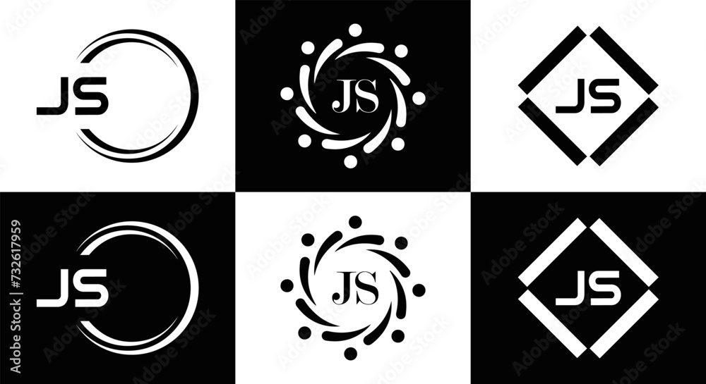 JS logo. JS set , J S design. White JS letter. JS, J S letter logo design. Initial letter JS letter logo set, linked circle uppercase monogram logo. J S letter logo vector design.	
