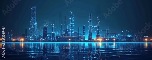 Oil Refinery Illuminated at Night
