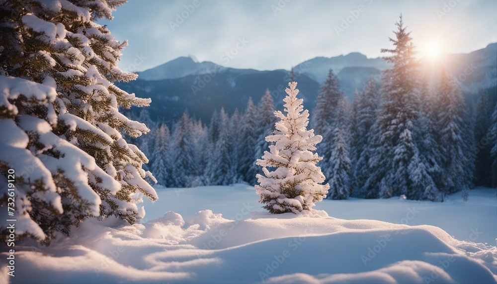 winter landscape with snow Winter christmas background with trees covered by snow 
