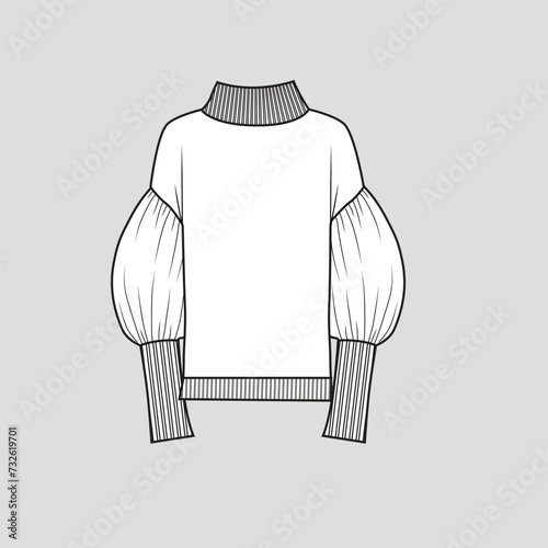 winter High Neck Lantern Sleeve Sweatshirt drop shoulder Balloon Sleeve ribbed Length Cuffs Fashion  flat sketch technical drawing template design vector