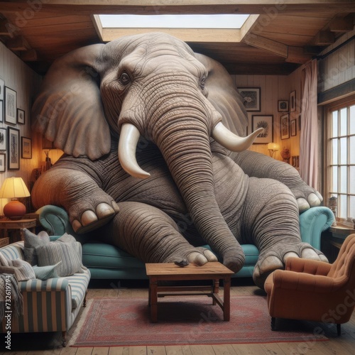 In the visual representation of "Elephant in the room," an imposing elephant looms within a space, its presence unignorable yet unspoken.