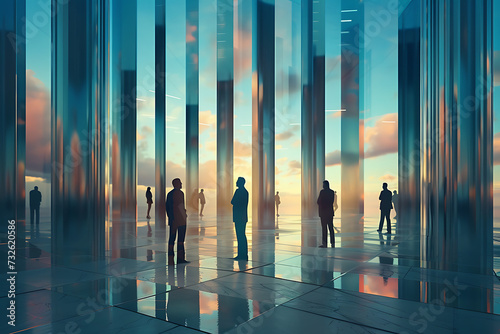 business people standing in front of an ascending gra