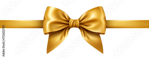 A horizontal glossy golden Bow and Ribbon on a white or transparent background. PNG. For decorating. Gift ribbon cut out for Christmas, birthday, Valentine's Day