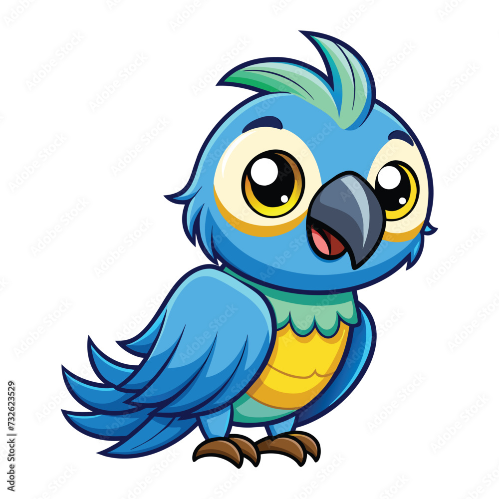 cartoon baby macaw on white background