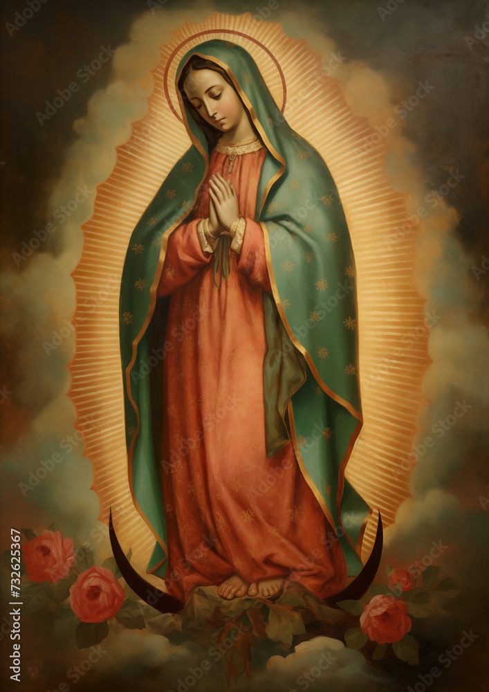 Image of Maria de Guadalupe art, catholic religion painting of virgin