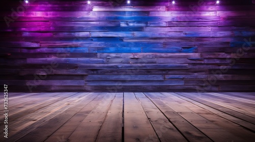 Vibrant neon light casting a mesmerizing glow on a rustic wooden wall background