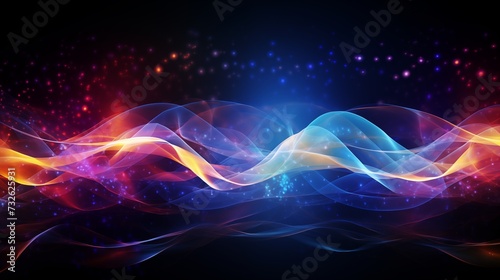 Abstract illustration background with vivid  colorful flowing light waves on a dark backdrop  creating a dynamic and visually captivating scene with energetic vibrancy and aesthetic allure.