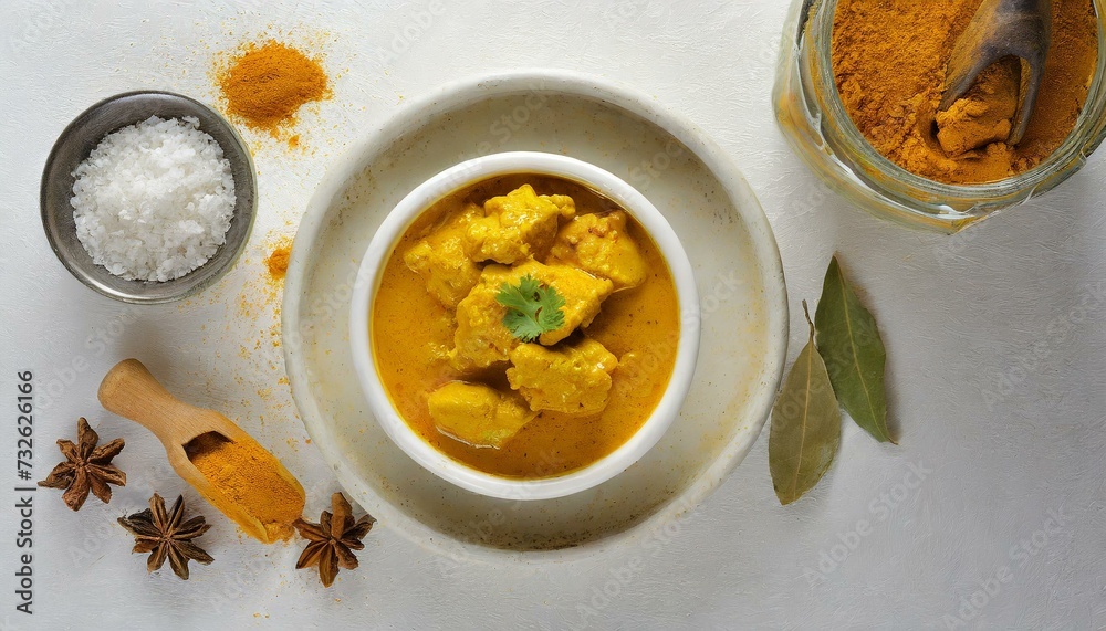 Indian curry with chicken meat with spices Indian curry with chicken meat with spices