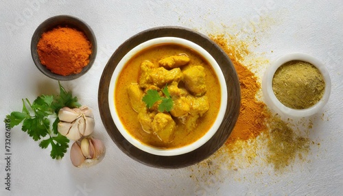 Indian curry with chicken meat with spices