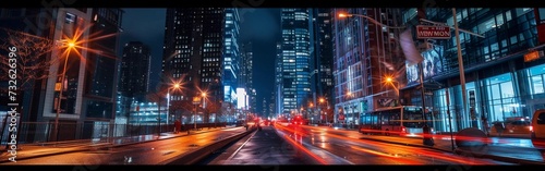 Vibrant City Skyline at Night with Dynamic Lighting