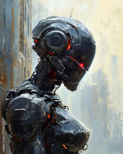 A robot in front of a grunge background © Lohan