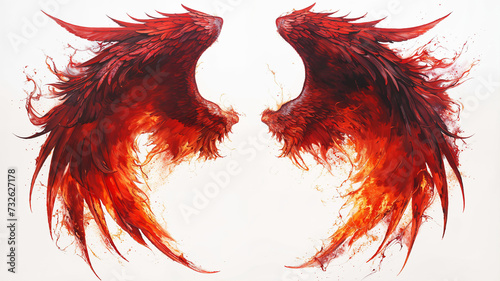 Illustration of a pair of fiery wings, isolated on white background