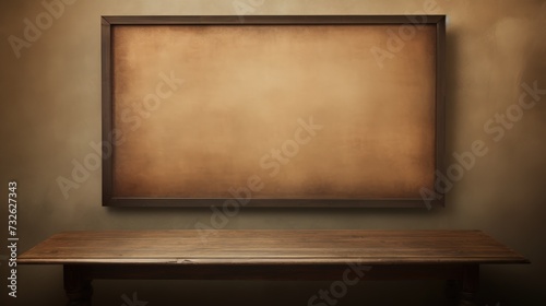 Picture of a table with an empty vintage old picture frame in the middle photo