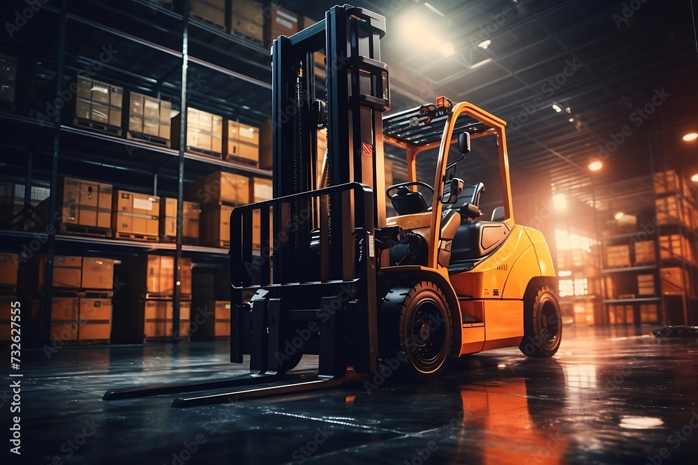 Forklift in warehouse. Logistics and transportation concept.