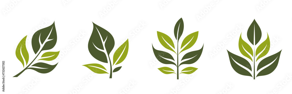 green twig icons. eco, botanical and organic symbol. vector illustration in flat design - obrazy, fototapety, plakaty 