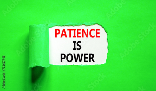 Patience is power symbol. Concept words Patience is power on beautiful white paper. Beautiful green paper background. Business and patience is power concept. Copy space.