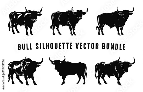 Bull black Silhouettes vector Set  Americal Bulls silhouette bundle