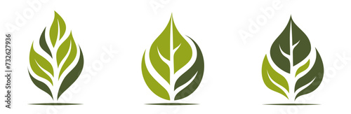 green plant icons. floral and plant symbols. vector illustrations in flat design