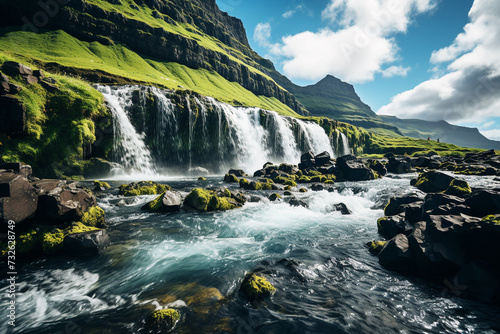 Beautiful waterfall with mountain view background