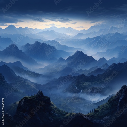 Mountain landscape with cold light just before dawn