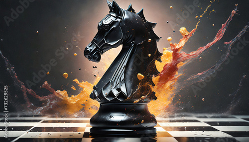 chess knight piece on the chessboard, action, dynamic