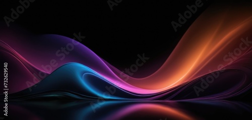 Waves of color gradient on black background. Volumetric gradient shapes.