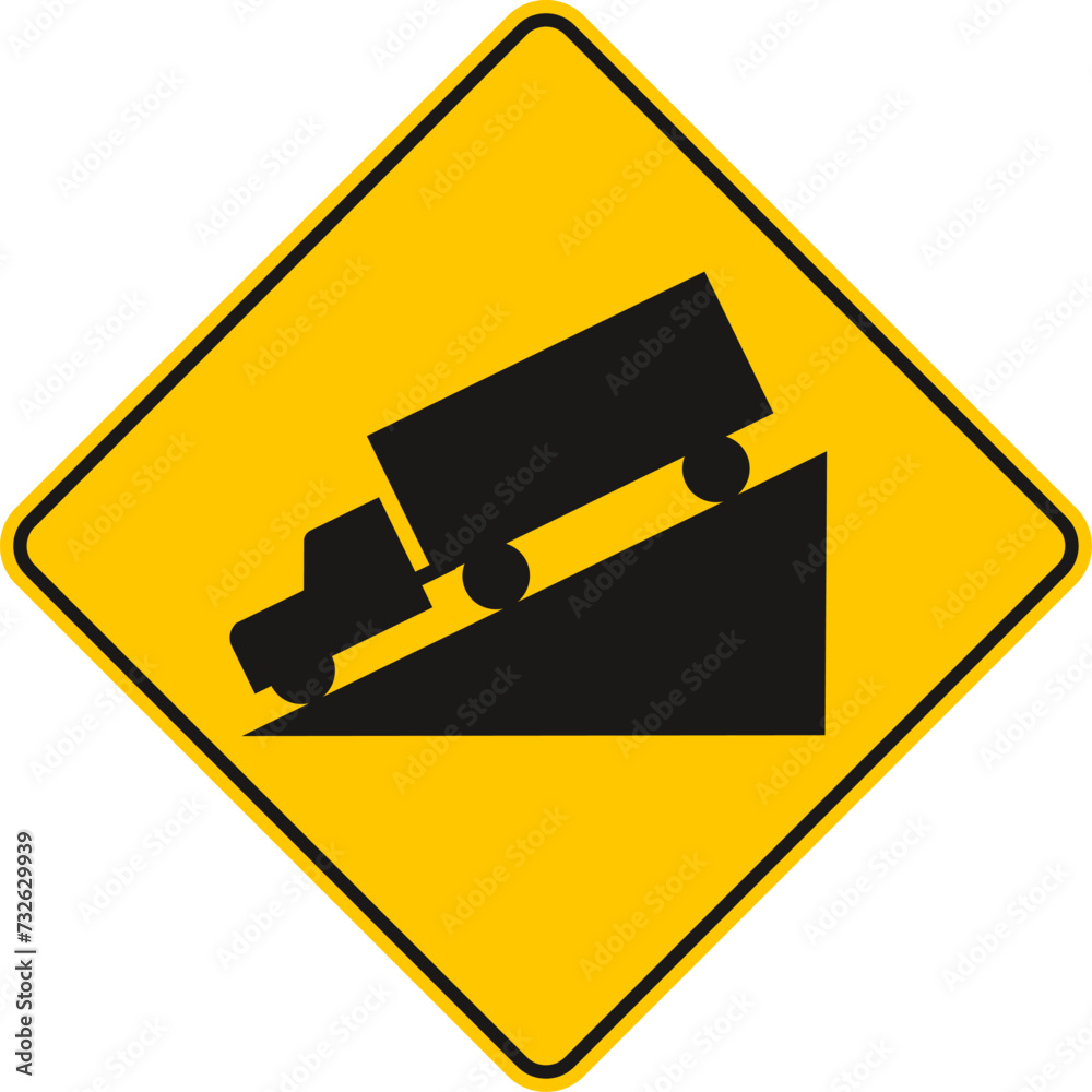 steep hill ahead,down hill, down to hill, low,pendiente de ascenso, Traffic Sign , Vector, symbol, transport icon steep hill ahead,down hill, down to hill, low,pendiente de ascenso, Traffic Sign , Vector, symbol, transport icon