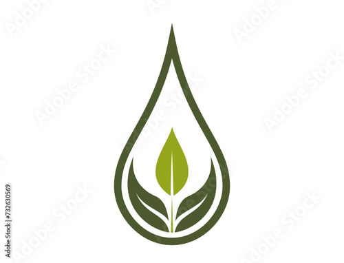 Eco icon. green leaves in drop. clean water, organic and bio symbol. vector image in flat design