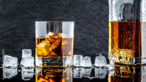 glass of Whisky with ice cubes