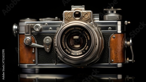 Vintage camera - retro photography equipment on dark background