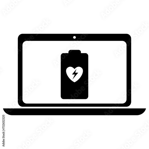Laptop Battery Charging Filled Icon | laptop Charging Icon with Heart Energy | Damaged laptop Charging Sign