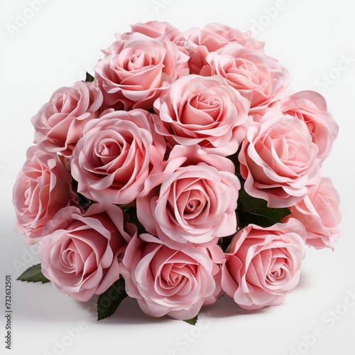 Pink Roses Bouquet on White Background