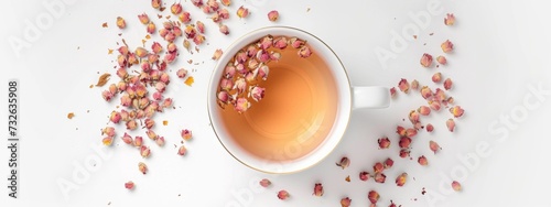 Cup of tea with delicate rosebuds