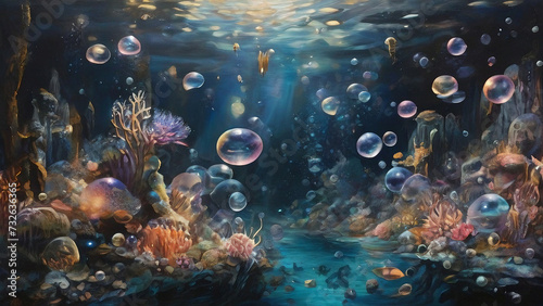 underwater scene with bubbles