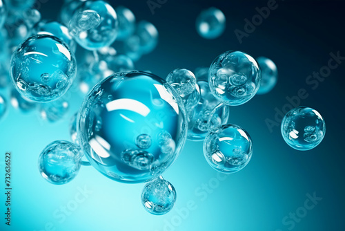 Abstract blue background with round bubbles. The concept of cosmetology and pharmacology  scientific developments.