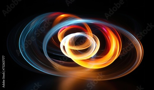 Speed neon lines with light effect on a dark background. Vector Glowing shape neon spiral. Colourful lens and light flare effect illustration.
