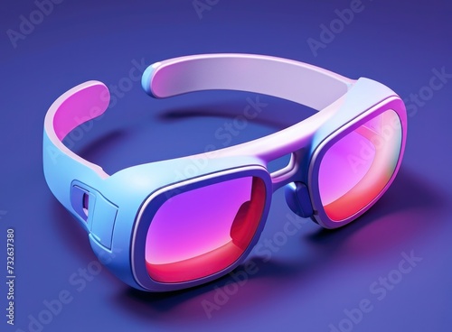 Virtual reality helmet neon minimal. VR headset glasses on glowing background.