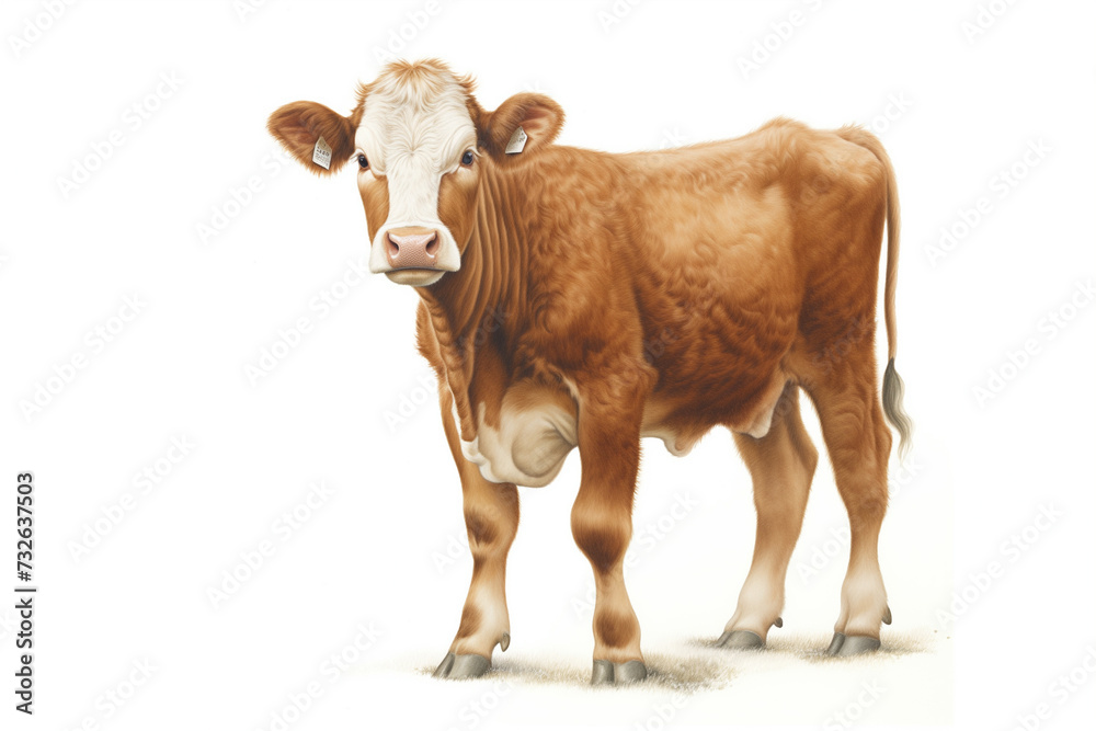 Cow full body white isolated background