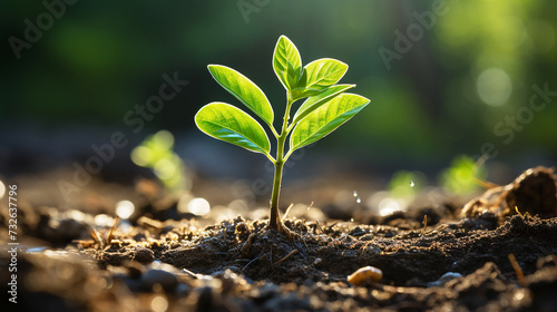 Young tree growing from seed against soil surface