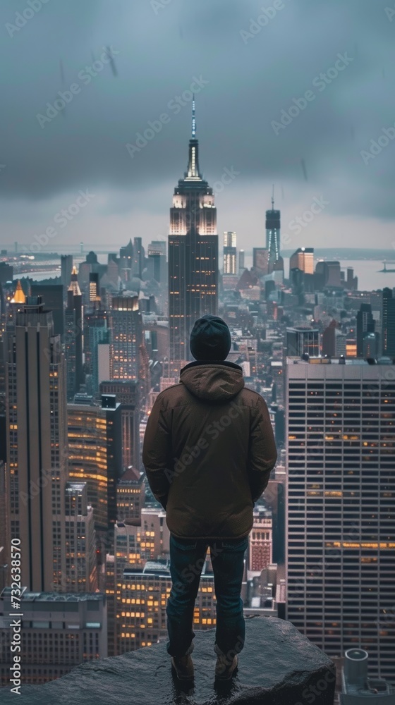 Naklejka premium tourist in busy town new york.