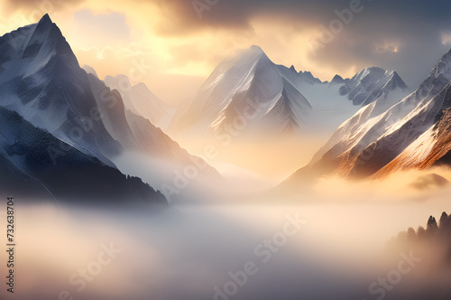 A Majestic Mountain Range Shrouded in Mist: Capturing the Raw Beauty and Power of Nature's Grandeur