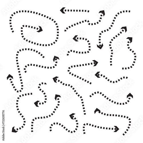 Doodle arrows. Hand drawn line pointers, pencil sketch elements, round curly wavy direction arrows. Vector linear black arrow set isolated on white background in eps 10.