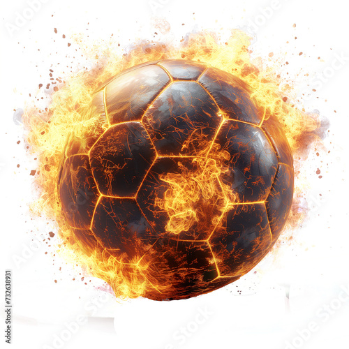 Soccer ball in fire flames on a transparent background